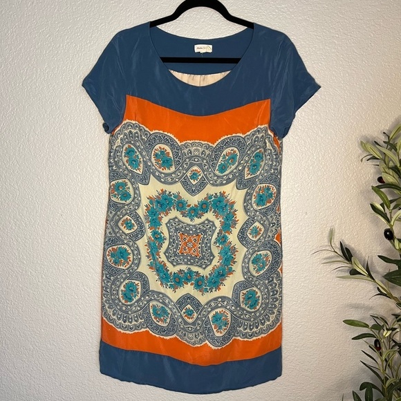 Anthropologie Meadow Rue Boat Neck Paisley Silk Shift Dress Medium - Picture 1 of 7